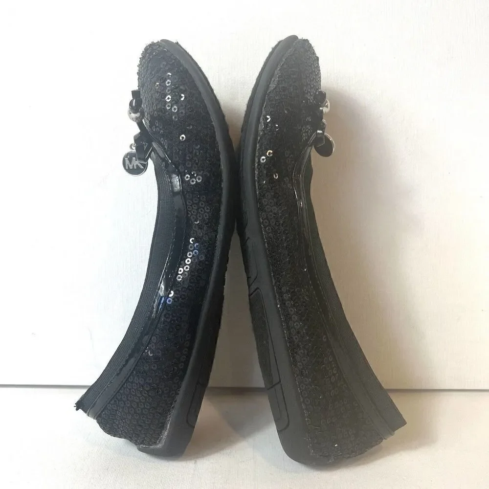 MICHAEL Michael Kors Women's Beaded Flats Youth Size 4 Comfort Shoe Black Loafer